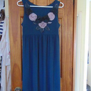 Unbranded Women's Dress Floral Applique Scoop Neck Knit SZ Med Gray & Dusty Rose